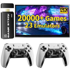 lot 44611 image: Plug-and-Play Retro Game Stick for TV with 4K HDMI, 20,000 Classic Games & Dual Wireless Controllers (64GB, Black) - Retail $40