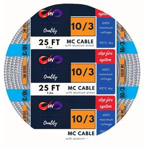 lot 44612 image: MC Cable 103 - Metal Clad 25ft - Aluminum Armor Stranded Copper Conductor - Cable for Indoor 25 Ft - Retail $70