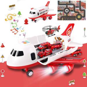 lot 44613 image: Airplane Toy with Fire Truck Cars and Play Mat, Plane with Lights and Sounds for 3  Years Old Boys and Girls - Retail $40