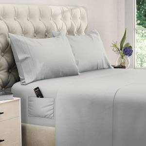 lot 44620 image: King Size Sheets Set 4 pcs Cooling Sheets up to 21 Deep Pocket King Sheet Set Hotel Luxury Sheets & Pillowcases Superior Softness 100% Fine Microfiber with Side Pocket Light Gray - Retail $40