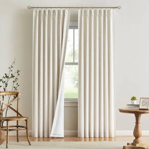 lot 44622 image: Vision Home Natural Pinch Pleated Full Blackout Curtains Linen Blended Room Darkening Window Curtains 95 inch for Living Room Bedroom Thermal Insulated Pinch Pleat Drapes with Hooks 2 Panel 40Wx95L - Retail $77