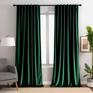 lot 44623 image: Emerald Green Velvet Curtains 84 inches Long Luxury 80% Blackout Curtains for Bedroom Living Room, Thermal Insulated Super Soft Window Drapes Rod Pocket & Back Tab, 52 W x 84 L, 2 Panels - Retail $38