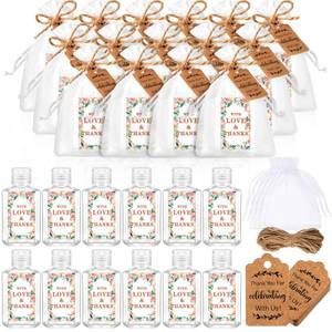 lot 44631 image: 50 Sets Mini Hand Sanitizer Bottles Bulk 2oz Empty Christmas Hand Sanitizer Travel Size Wedding Favors for Guests with Organza Bags Thank You Tags for Woman Employees(Wedding, White) - Retail $29