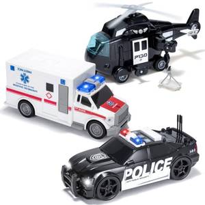 lot 44641 image: Toddler Truck Toys for 3 4 5 6 7 Year Old Boys - Police Car Toy Set, Emergency Vehicle Playset, Friction Powered Car with Lights and Sounds, Birthday Gifts for Boys Girls Age 3-9 - Retail $27