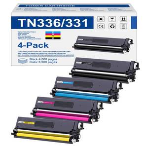 lot 44644 image: TN336 Toner Cartridge High Yield Compatible Replacement for Brother TN-336 TN331 for Use with Brother HL-L8350CDW HL-4150CDN MFC-L8850CDW Printer (1BK,1C,1M,1Y, 4 Pack) Black and Blue Opened. - Retail $54