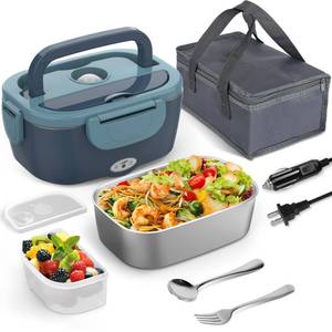 lot 44645 image: Electric Lunch Box Food Heater 80W Heated Lunch Box for Adults 12V 24V 110V 220V Portable Food Warmer LunchBox for Car Truck Work Driver - Retail $24