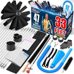 lot 44647 image: 47-Pieces 33-Feet Dryer Vent Cleaner Kit, Dryer Cleaning Tools, Include Omnidirectional Blue Dryer Lint Vacuum Attachment, Dryer Vent Brush, Universal Vacuum & Dryer Adapters - Retail $30