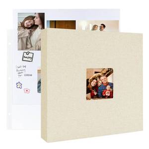 lot 44650 image: 3 Ring Binder 12x12 Inch Large Scrapbook Photo Album, Linen Cover Scrap Book with 30 Plastic Sleeves 60 Pages 12 x 12 Scrapbooks White Pages for Wedding Couples Baby Travel Mothers Day Gifts(Beige) - Retail $26