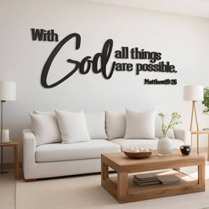 lot 44654 image: Christian Bible Verses Wall Art Decor with God All Things Are Possible15.7 x 40.9 Wooden Religious Scripture Jesus Wall Decor 3D Letters Hanging Prayer Decoration for Church Home. THE LETTER D HAS A CRACK. - Retail $22