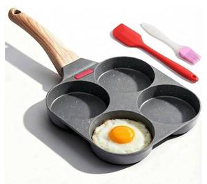lot 44655 image: Egg Pan, Egg Frying Pan with Lid Nonstick 4 Cups Pancake Pan Fried Egg Pan for Breakfast - Retail $24