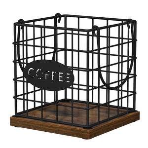 lot 44664 image: K Cup Holder Organizer, Rustic Coffee Pod Holder Organizer, 35 Kcup Holder for Counter with Handle��Large Capacity Black Wire Coffee Capsule Basket for Kitchen Office Desktop (Square Grid) - Retail $20