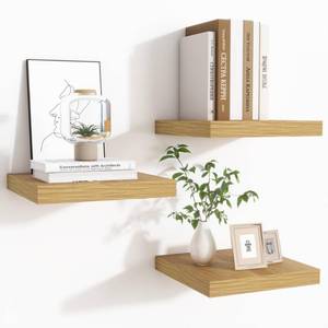 lot 44665 image: Fun Memories Floating Shelves for Wall - 7.5 Inch Square Shelves with Invisible Brackets, Small Wall Shelf for Living Room, Bathroom, Bedroom, and Kitchen Decor��Oak Set of 3 - Retail $35