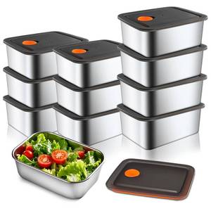 lot 44667 image: 10 Pack Stainless Steel Food Storage Containers with Leak-Proof Lids, 16oz Reusable Metal Meal Prep Lunch Boxes, Stackable, BPA-Free, Dishwasher Safe for Snacks, Fruits & On-the-Go Meals - Retail $30