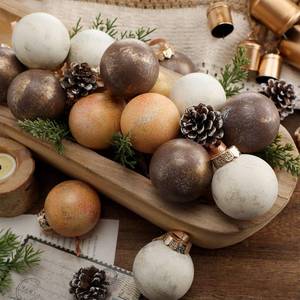 lot 44670 image: 24 Pcs Neutral Textured Christmas Ball Ornaments 2.36 Vintage Christmas Tree Decor Modern Rustic Brown Ornaments with Loop Shatterproof Hanging Ball for Xmas Farmhouse Decor (Light Brown) - Retail $15