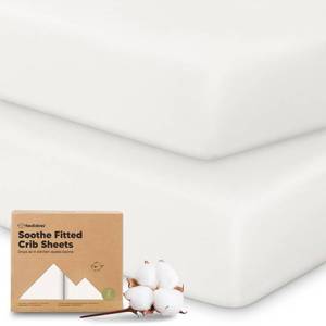 lot 44671 image: 2-Pack Organic Crib Sheets for Boys, Girls - 52x28 Fitted Crib Mattress Sheet Neutral, Breathable Jersey Cotton Cover for Baby Bed, Toddler Mattress, Soft & Cute Prints (Soft White) - Retail $22