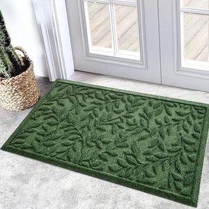 lot 44678 image: Sturdy Front Entrance Doormats, Durable Heavy Duty Welcome Mat, Thick Absorbent Natural Rubber Non Slip Mat, Easy Clean Entryway Mat 17x30 Inch Leaves Green - Retail $10