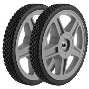 lot 44680 image: 2 Pack 12x1.7 Inch Plastic Spoked Wheel, 12 Plastic Wheel with Diamond Tread, Replacement Tire Assembly for Hand Trucks, Lawn Mowers, Utility Carts - Retail $29