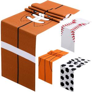 lot 44682 image: 8 Pcs Sports Theme Table Runner 72 x 13 Inch Baseball Football Soccer Basketball Birthday Party Runner Decorations for Kitchen Dining Home Soccer Birthday Party Decoration - Retail $28