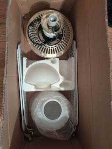lot 251 image: White and Gold Ceiling Fan with Decorative Blades
