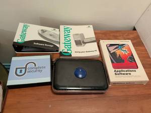 lot 225 image: Gateway PC Software Books with Netgear Router