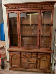 Traditional Pine China Cabinet with Glass Doors approximately 50 in wide 16 in deep 78 in tall