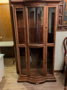 lot 533 image: Traditional Curved Glass Display Cabinet approximately 12 and 12 in deep approximately 72 in tall and about 40 in wide look at pictures for imperfections