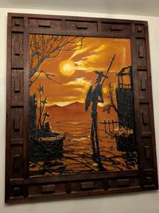 lot 534 image: Southwestern Desert Sunset Oil Painting approximately 37 in wide, 44 and 12 in tall