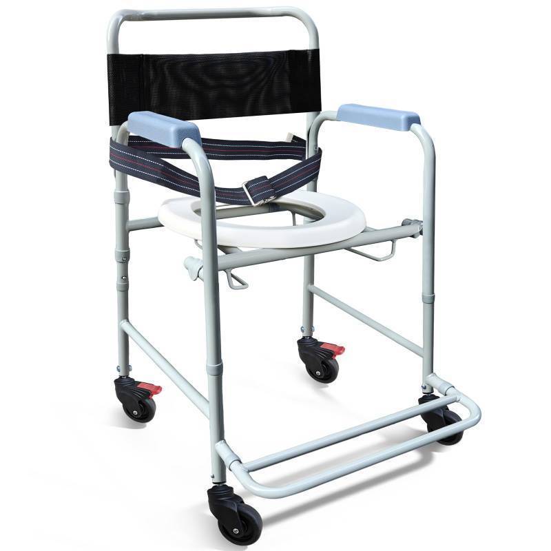 lot 5951 image: Aliseniors 3-in-1 Rolling Shower Chair with Wheels, Bedside Commode Transport Wheelchair, Waterproof Inside Bathroom & Toilet Chair for Handicap, Elderly, Injured or Disabled, 250 lbs - Retail $110