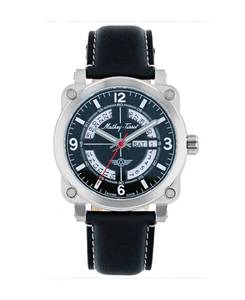 Mathey-Tissot Men's Pilot Collection Three Hand Date Black Genuine Leather Strap Watch, 43mm - Retail: $249
