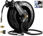 Retractable Hose Reel, Double Arm 3/8 in x 50 ft Heavy Duty Steel Professional Power Wash Hose Reel for Oil/Air/Water 4000 PSI w/5 ft Lead (Pressure cleaning hose not included) - Retail 200