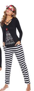 lot 4808 image: iClosam Matching Family Pajamas Set Striped Christmas Pajamas Sleepwear Dad Mom PJs Black Small