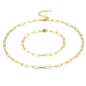 lot 4829 image: BOUTIQUELOVIN 14K Gold Plated Paperclip Link Chain Choker Necklace Bracelet Set for Women Layered Necklaces Non-Tarnish Dainty Jewelry