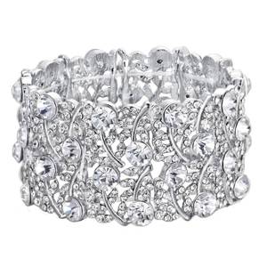 lot 4846 image: BriLove Womens Wedding Bridal Crystal Cluster Tennis Stretch Bracelet Clear Silver-Tone