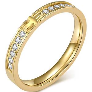 lot 4859 image: Jude Jewelers 3mm Stainless Steel Christian Cross Eternity Style Stacking Wedding Band Ring (Gold, 8)