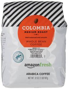 lot 4860 image: Amazon Fresh, Colombia Whole Bean Coffee Medium Roast, 32 Oz
