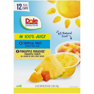 lot 4865 image: Dole Fruit Bowls in 100% Fruit Juice Tropical Fruit & Pineapple Tidbits  4 oz (12 Cups)