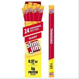 lot 4890 image: Slim Jim Original Giant Smoked Snack Stick Keto Friendly Smoked Meat Stick  0.97 Oz  24 Ct