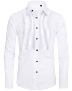 lot 4897 image: J.VER Mens Tuxedo Shirt Formal Dress Shirt Pleated Long Sleeve Button Down Shirts for Prom Party Wedding White
