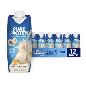 lot 4900 image: Pure Protein Vanilla Protein Shake, 30g Complete Protein, Vitamins A, C, D, and E plus Zinc to Support Immune Health, Ready to Drink and Keto-Friendly, 11oz Bottles, 12 Pack