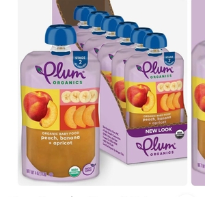 lot 4906 image: Plum Organics Stage 2 Baby Food Peach Banana Apricot 4oz Pouch Pack of 6