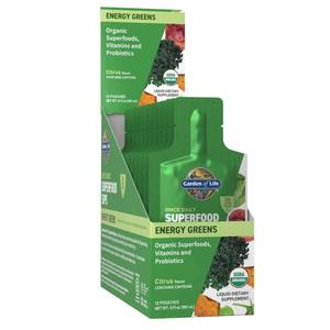 lot 4916 image: Garden of Life Superfoods Sips, 12 Single Serve Pouches, Vitamins, Probiotics, 26 Organic Superfoods, Functional Mushrooms, Energy Greens, Once Daily, Organic, Vegan, Preservative-Free, Citrus Flavor