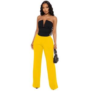 lot 4926 image: Charyeah Women Stretchy Dress Pants Wrinkle Free Work Pants Fashion Button Wide Leg Pants Business Casual Trousers 2025 (US, Alpha, Medium, Regular, Regular, Yellow)