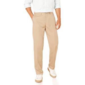 lot 4927 image: Amazon Essentials Mens Classic-Fit Expandable-Waist Flat-Front Dress Pant, Khaki Brown, 33W x 28L