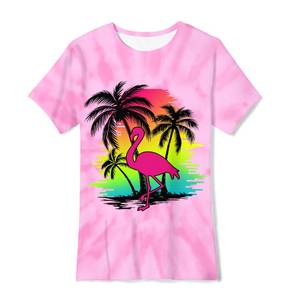 lot 4928 image: SunFoucs Tie Dye Shirt Kids Girls Pink Flamingo Size 9-10 Tshirt Girl Clothes Hawaii Summer Hippies Outfits