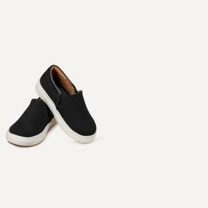 lot 4938 image: Amazon Essentials Unisex Kids Slip-on Sneakers, Black Canvas Womens Size 7