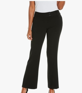lot 4947 image: Rafaella Womens Petite Curvy Fit Short Length Boot Cut Pants, 27 inseam, Slimming Panel, Stretch Gabardine, Functional Pockets, Navy, 4