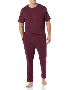 lot 4958 image: Amazon Essentials Mens Cotton Modal T-Shirt and Full-Length Bottom Loungewear Pajama Set, Dark Burgundy, X-Large