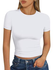 lot 4959 image: Trendy Queen Womens Short Sleeve T Shirts Summer 2026 Crop Tops Basic Slim Fit Gym Workout Y2k Clothes White M