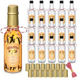 lot 4975 image: Tioncy 16 Pcs Empty Vanilla Extract Bottles for Homemade Vanilla Jar Glass Bottle with Cap, Shrink Band, Sticker DIY Crafts Wedding Gift Food Storage Canister for Bean(Gold,5 oz)