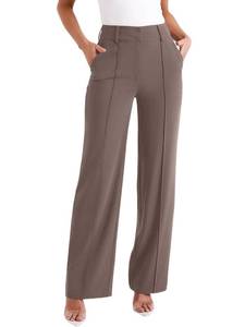 lot 4978 image: NIMIN Woman Business Work Pants High Waisted Casual Dress Pants Soft Loose Office Trousers Summer Trendy Straight Leg Work Pants Tawny L